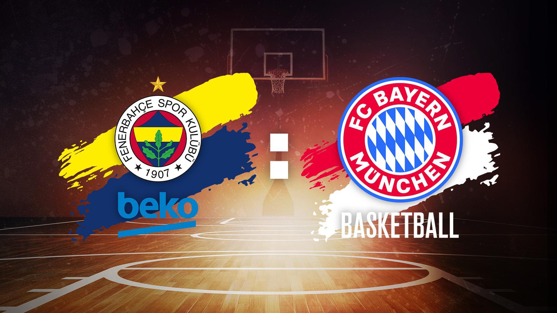 Werbegrafik EuroLeague mit Logos von Fenerbahce und dem FC Bayern vor Basketball-Hintergrund